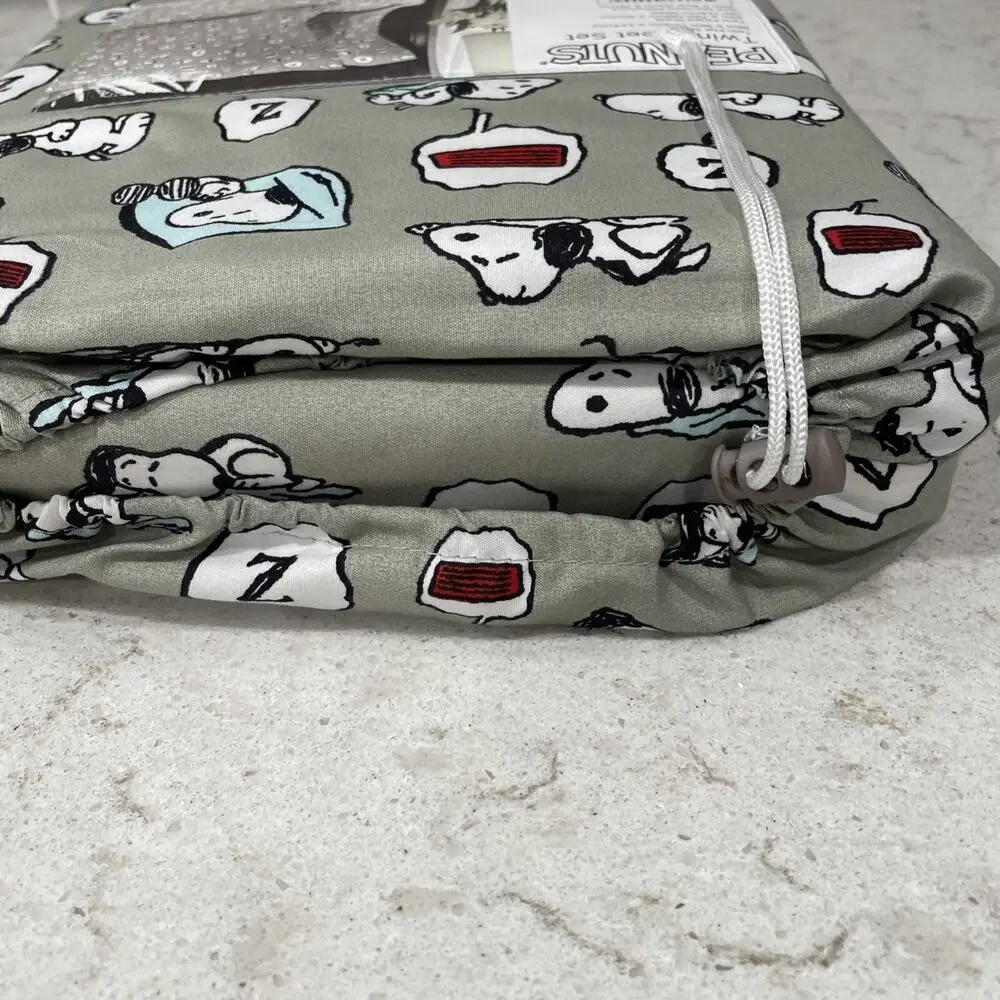 SLEEPY Snoopy TWIN Sheet Set Berkshire Sheets Snoopy Dreaming Gray / Green NEW